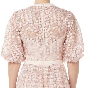 Carmen Marc Valvo Fleurette Puff Sleeve Ball Gown